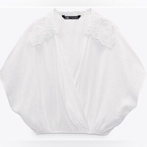 NWT - Zara Embroidered Collar Top in White - Size S